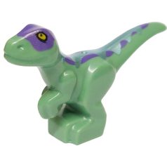   Dinosazurusz bébi / Dinosaur Baby Standing with Dark Purple Back, Metallic Light Blue Stripes, and Yellow Eyes Pattern