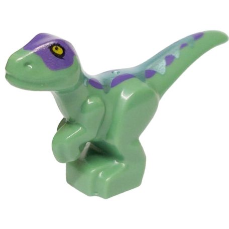 Dinosazurusz bébi / Dinosaur Baby Standing with Dark Purple Back, Metallic Light Blue Stripes, and Yellow Eyes Pattern