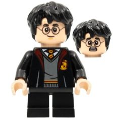   Harry Potter lego figura - Gryffindor Robe Open, Black Short Legs, Grin / Scared
