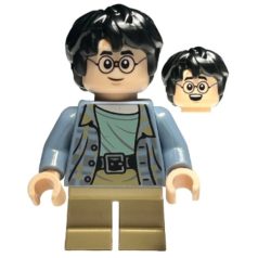   Harry Potter lego figura- Sand Blue Jacket, Dark Tan Short Legs, Broken Glasses
