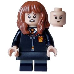   Hermione Granger harry potter lego figura - Gryffindor Robe Clasped, Black Skirt, Black Short Legs with Dark Bluish Gray Stripes, Open Mouth Scared / Closed Mouth Grin