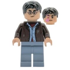   Harry Potter lego figura- Dark Brown Open Jacket, Sand Blue Legs, Bright Pink Stinging Jinx Face