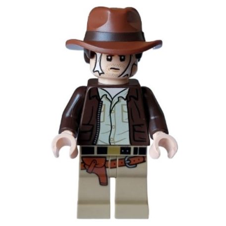 Indiana Jones lego figura / Indiana Jones - Dark Brown Jacket, Reddish Brown Dual Molded Hat with Hair, Spider Web on Face