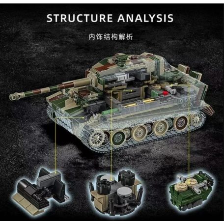 Tigris tank (2.vh német harckocsi) építőkészlet- terepszínű álcázással