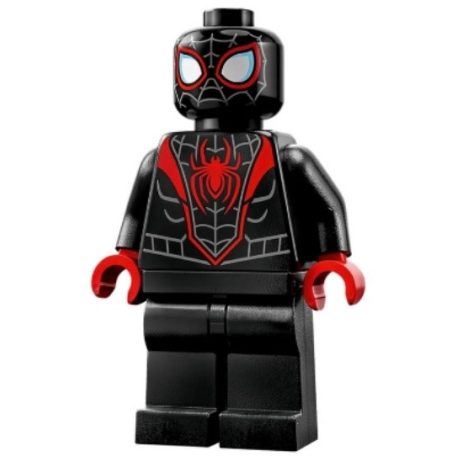 Pókember lego figura / Spider-Man (Miles Morales) - Dark Bluish Gray Webbing on Head, Red Hands